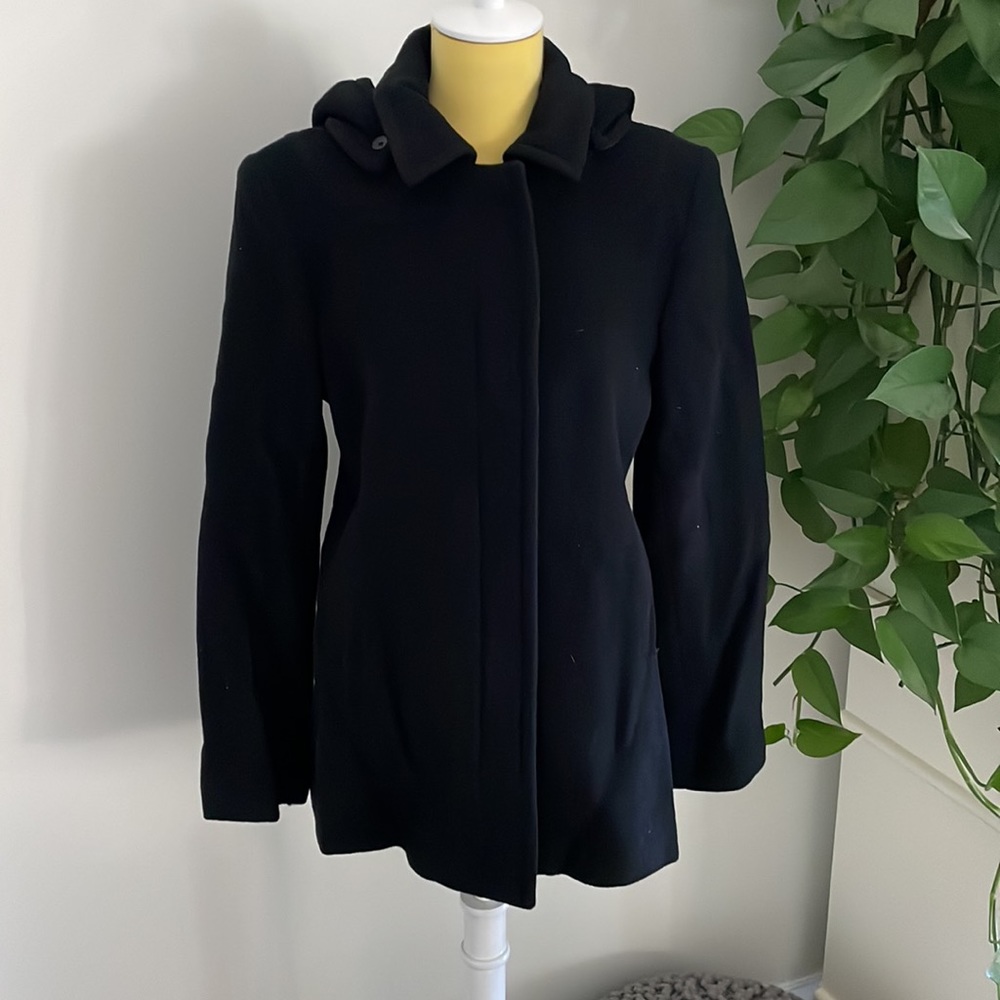 Black wool Anne Klein coat hooded